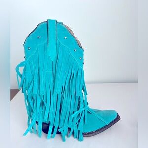 🍭 Tanner Mark Turquoise fringe cowboy boots Size 7